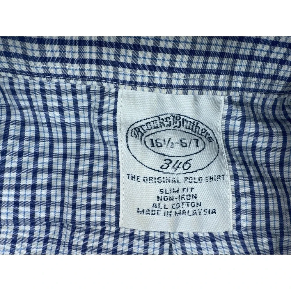 Brooks Brothers Mens Dress Shirt Size 16 1/2 Blue White Gingham Button Down‎